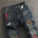 Men's Trendy Slim Fit Jeans Distressed Blue Wash Paint Finish Patchwork Design Slightly Stretchy_viptrois.com