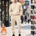 Men's Heavyweight Fleece Crew Neck Sweatshirt Set Autumn Winter Loose Casual Long Sleeve Two Piece Set Sweatshirt And Cargo Pants_viptrois.com
