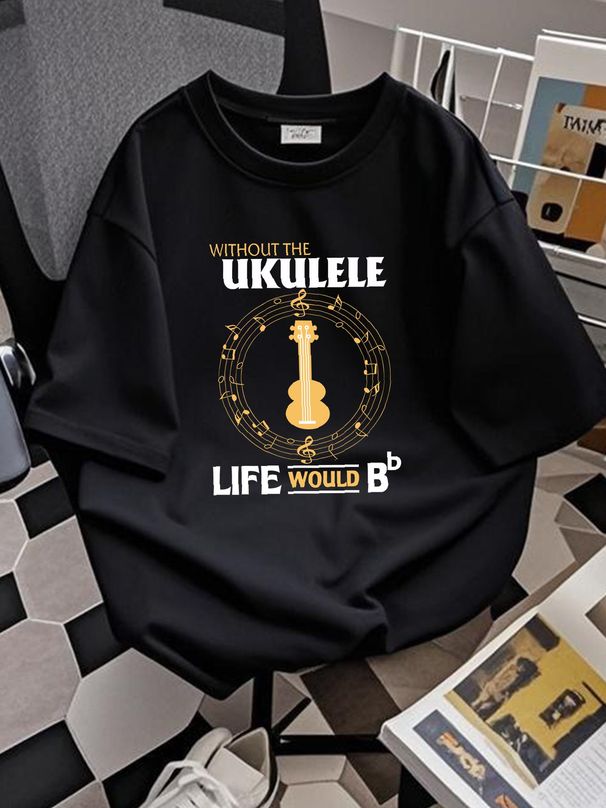 Life Without The Ukulele Tee T-shirt Top For Everyday Wear Comfortable Soft Graphic Slightly Summer Stretched Unisex Fashion Versatile Stylish_viptrois.com