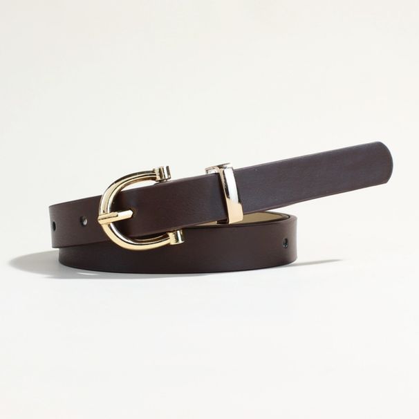 Women's Slim Leather Belt - Minimalist Adjustable Waistband For Jeans & Dresses (0.8" Width, Black/Brown) | Fashion Basic Accessory_viptrois.com