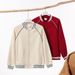 Men's Cotton Baseball Jacket - Oversized Varsity Style Pullover With Color Blocking (Navy/White, Red/White, Khaki/Beige, Beige/Blue, Black/White)_viptrois.com