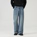Men's Clothing Straight Half Elastic Waist Jeans Washed Vintage Wide Leg Long Pants_viptrois.com