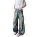Loom European And American Street Style 3D Digital Print Jeans For Men Summer Niche Design Loose Casual Distressed Wide-Leg_viptrois.com