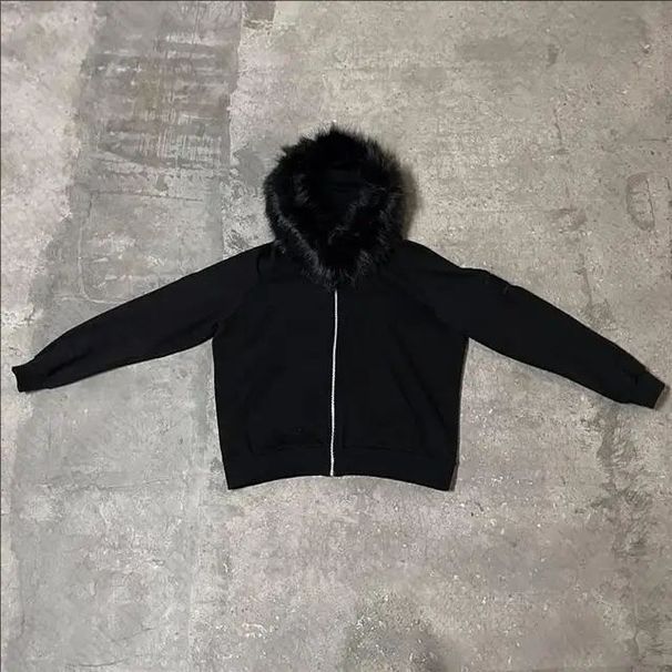 Men's Clothing European And American Fluffy Hat Sweater Solid Color Long Sleeved Pullover Hoodie Retro Jacket 2k Street Trend YHoodie_viptrois.com