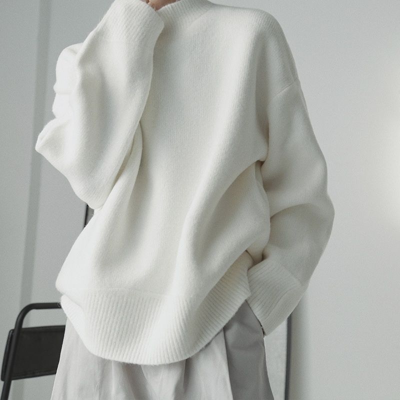 Pure 2024 White Trend Loose Handsome Niche Knitted Autumn Winter New Design Sense Color Style Salt Series Sweater For Men_viptrois.com