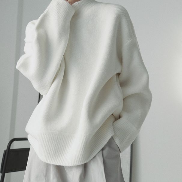 Pure 2024 White Trend Loose Handsome Niche Knitted Autumn Winter New Design Sense Color Style Salt Series Sweater For Men_viptrois.com