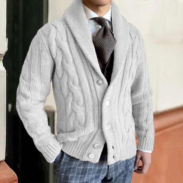 Pulse Pulse 2025 Autumn Winter New Knitted Cardigan Turn-down Collar Long Sleeve Twisted Sweater Jacket Cross-border Men's_viptrois.com