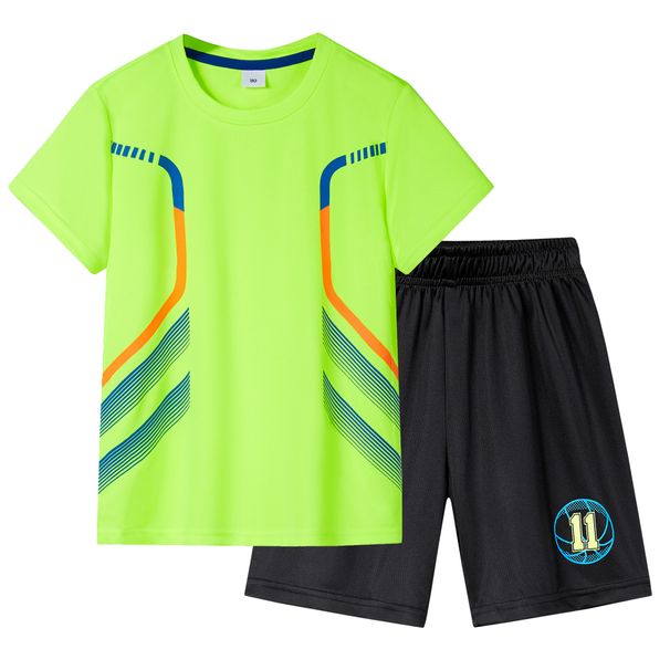 Kids Clothing Boys' summer children's suit outdoor quick-drying short-sleeved stretch T-shirt stretch elastic shorts sports suit_viptrois.com