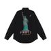 Trendy Design Statue Of Liberty Print Loose Top 2025 Autumn New Pure Cotton Long Sleeve Black Shirt_viptrois.com