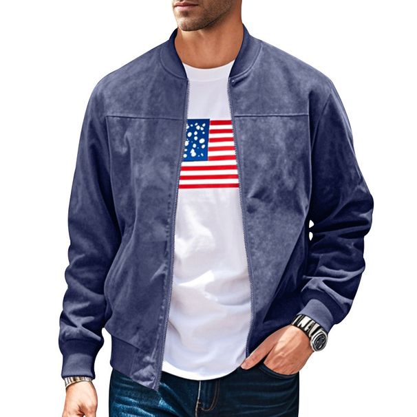 Conjunto De 2 Piezas De Chaqueta Bomber Y Camiseta Con Estampado De Bandera Americana Para Hombre, Opciones Multicolores_viptrois.com