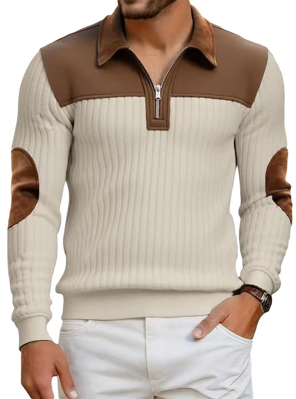 Men’s Stand-Up Collar Half-Zip Sweatshirt – Color Block Fleece Pullover For Autumn & Winter_viptrois.com