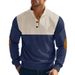 New European Size Men's Autumn Winter American Style Casual Button Half-Zip Stand Collar Jacket Fashion Color Block_viptrois.com