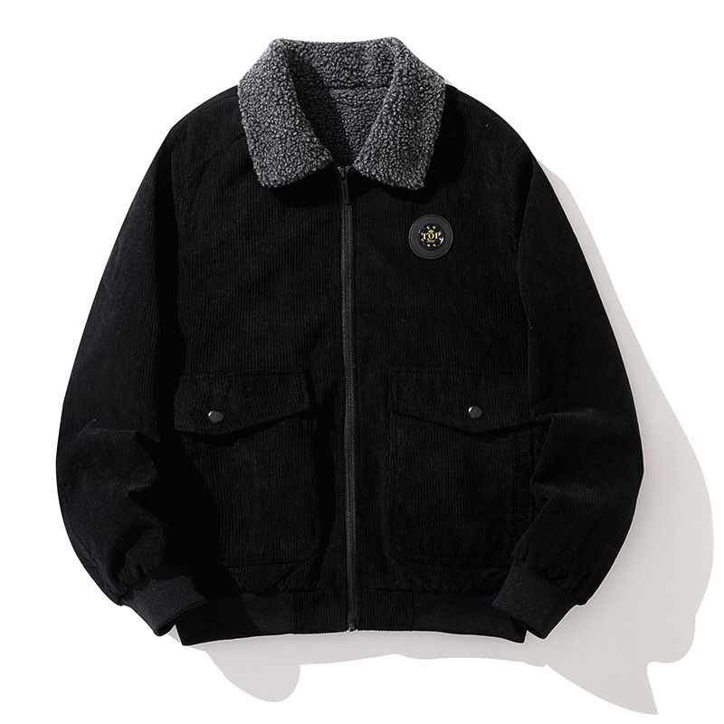 Men's Winter Lapel Padded Jacket Lamb Fleece Collar Warm Top_viptrois.com