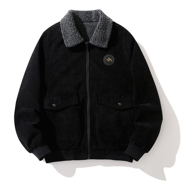 Men's Winter Lapel Padded Jacket Lamb Fleece Collar Warm Top_viptrois.com