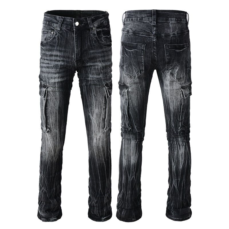 Men's Clothing Hot Brand Men's Jeans Men's Slim American Style Trendy Men's Motorcycle Men's Elastic Multi Pocket Pants_viptrois.com
