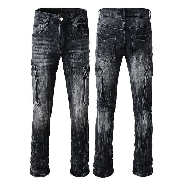 Men's Clothing Hot Brand Men's Jeans Men's Slim American Style Trendy Men's Motorcycle Men's Elastic Multi Pocket Pants_viptrois.com