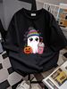 Spooky Cute Ghost Drinking Pumpkin Iced Coffee Halloween Bow T-Shirt Slightly Unisex Stylish T-Shirt For Women Casual Female Women Versatile Casual Designer Clothes Fashion Women Top Graphic Tees Breathable Soft Stretched Summer Graphic Streetwear_viptrois.com