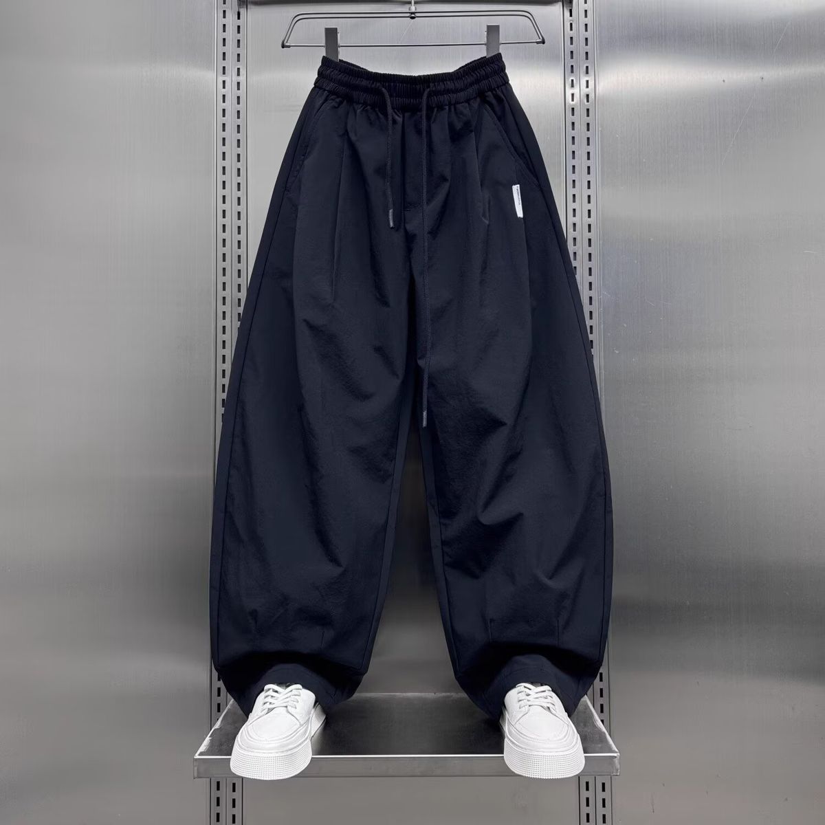 Men's Clothing Spring And Summer New Men's American Simple Solid Color Trendy Elastic Waist Casual Pants Fashionable Loose Wide Leg Scimitar Pants_viptrois.com