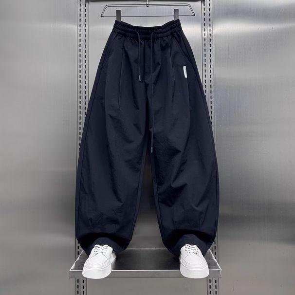 Men's Clothing Spring And Summer New Men's American Simple Solid Color Trendy Elastic Waist Casual Pants Fashionable Loose Wide Leg Scimitar Pants_viptrois.com