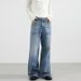 Men's Clothing & Archer0603 & American High Street Retro Whiskered Washed Vintage Blue A Line Loose Straight Leg Jeans For Men And Women_viptrois.com