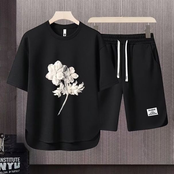 Men's Clothing 2024 Waffle Casual Summer Suit Men's Loose Teen Short sleeved T shirt Shorts Handsome Two piece Suit_viptrois.com