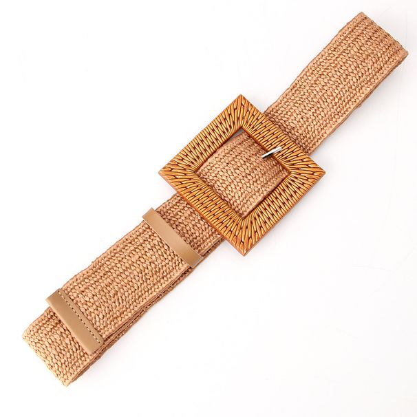 imitation grass woven elastic waistband for women with personalized large plastic buckle for versatile dress elastic waistband_viptrois.com