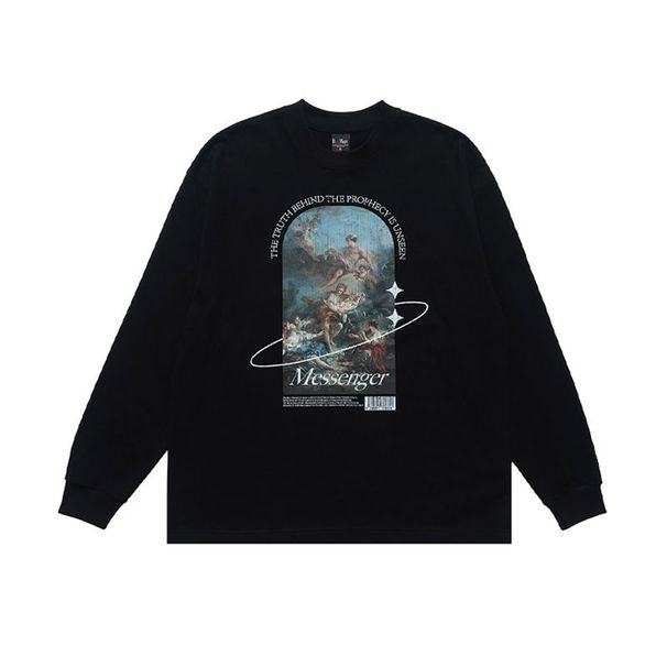 American Street Style Round Neck Long Sleeve English Print T-Shirt Men And Women, Casual Versatile Top For_viptrois.com