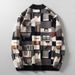 Retro Contrast-Color Stand Collar Knit Cardigan – Jacquard Pattern Men’s Sweater (Polyester, Machine Washable, Wrinkle-Free, )_viptrois.com