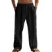 Linen Spring/Autumn American Style Men's Drawstring Vertical Button Solid Color Breathable Comfort Loose Straight Leg Casual Pants_viptrois.com