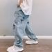 Men's Clothing Jeans High Street Cross Patch Embroidery Loose Straight Wide Leg Cow Long Pants_viptrois.com
