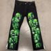 Men's Clothing dark Gothic style skull full print jeans men's high street hip hop straight wide leg pants_viptrois.com