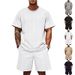 Men's Summer Jacquard Suit Set – Short Sleeve T-Shirt & Shorts Two-Piece Outfit (Black, White, Navy Blue, Greyish, Khaki) – Breathable & Stylish_viptrois.com