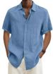 Summer V-neck Button-down Cotton And Linen Solid Color Men's Fashion Shirts_viptrois.com
