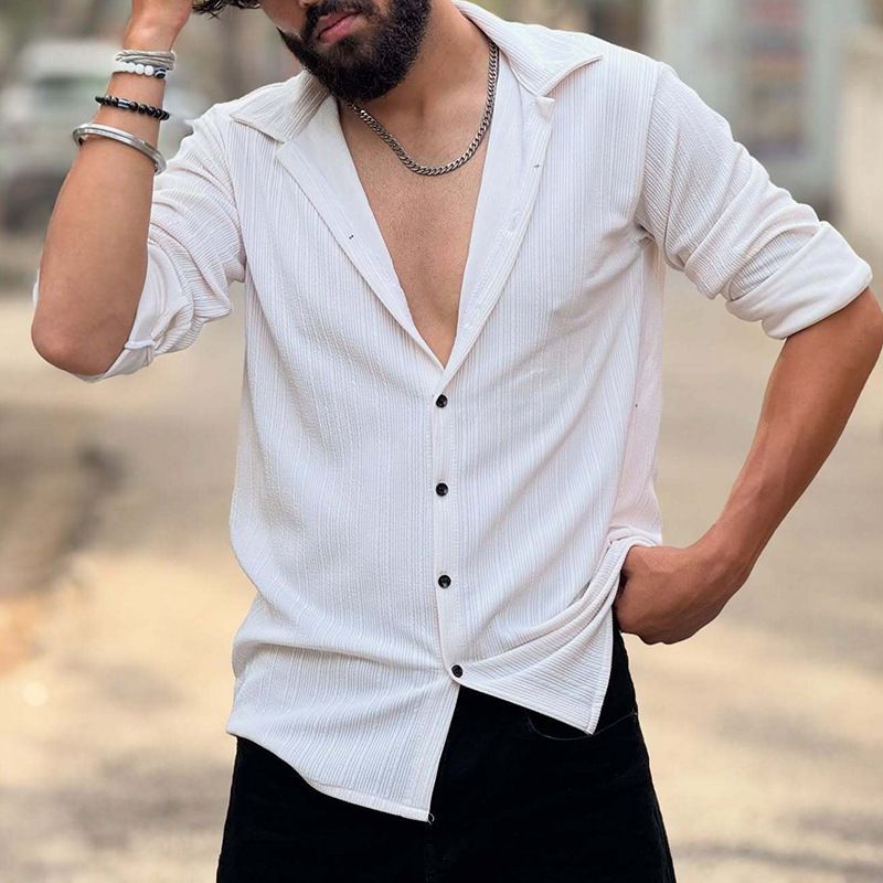 Men's New Autumn And Winter Casual Lapel Shirts Cross Border Hot Selling Men's Button Basic Versatile Tops_viptrois.com