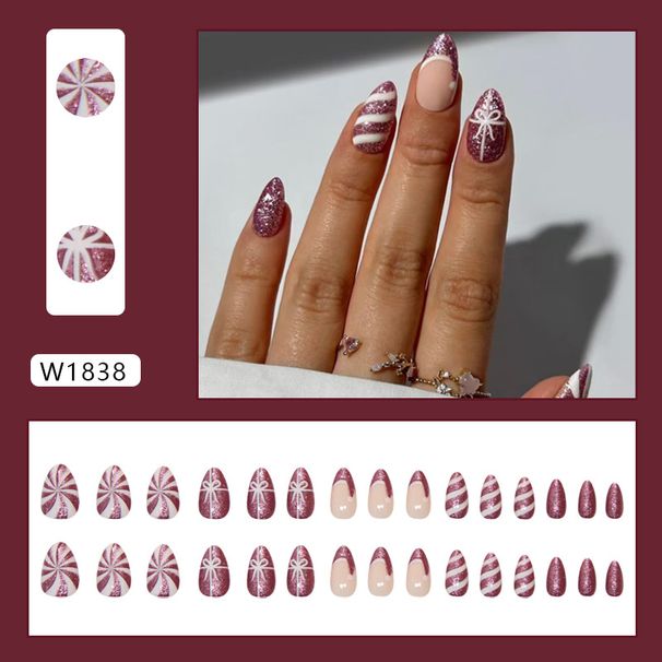 Chirstmas Festival Fine Flash Stripe Bow Purple French Fashion Joker European And American Style Nail Pieces 30 Pieces_viptrois.com