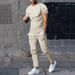 Men's Solid Color Casual Round Neck Short Sleeve Sports T Two-piece Suit_viptrois.com