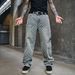 Men's Clothing New American Retro Full Print Jacquard Jeans Men's Loose Straight Washed Wide Leg Casual Trousers Men_viptrois.com