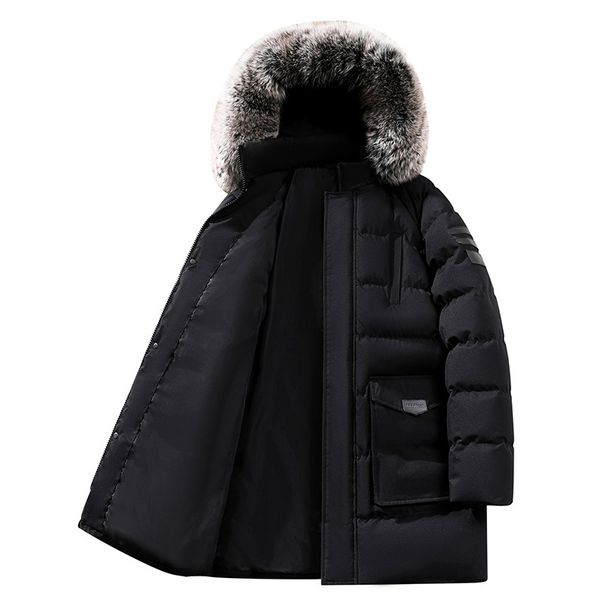 Men's Mid-Length Winter Coat – Detachable Fur Collar & Hood, Heavyweight Cotton Blend For Extreme Cold (Black/Green/Blue, Sizes M-8XL)_viptrois.com