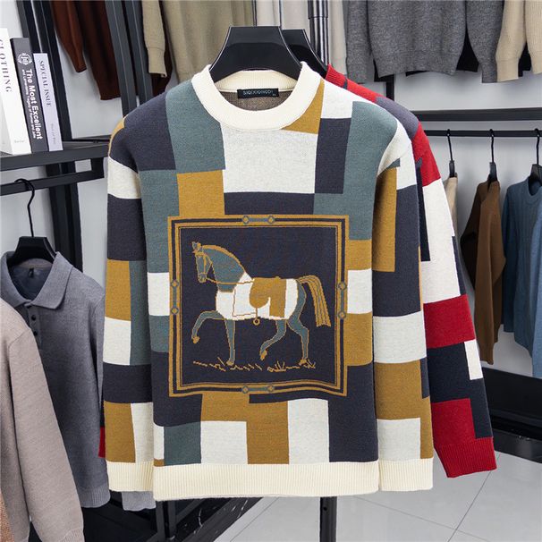 Men's Clothing Jacquard Sweater For Men Jacquard Knit Sweater – Winter-Ready Acrylic Blend Pullover With Elastic Comfort & Nordic-Inspired Patterns_viptrois.com