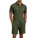 Men's Summer Jacquard Short Sleeve Shirt And Shorts Lounge Set, Breathable Comfort For Relaxation Breathable & Lightweight Fabric_viptrois.com