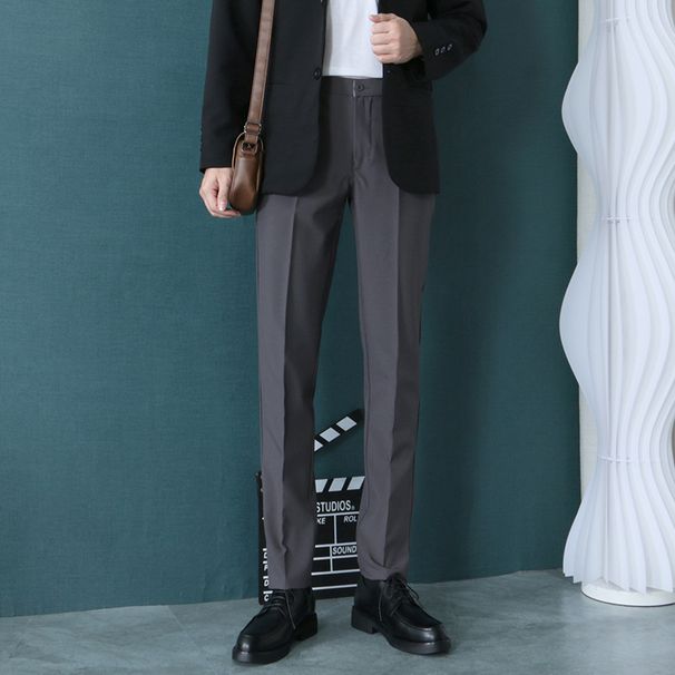 Men's Casual Long Trousers Straight Leg Black Suit Pants High End Minimalist Style Dress Pants for Spring And Autumn_viptrois.com