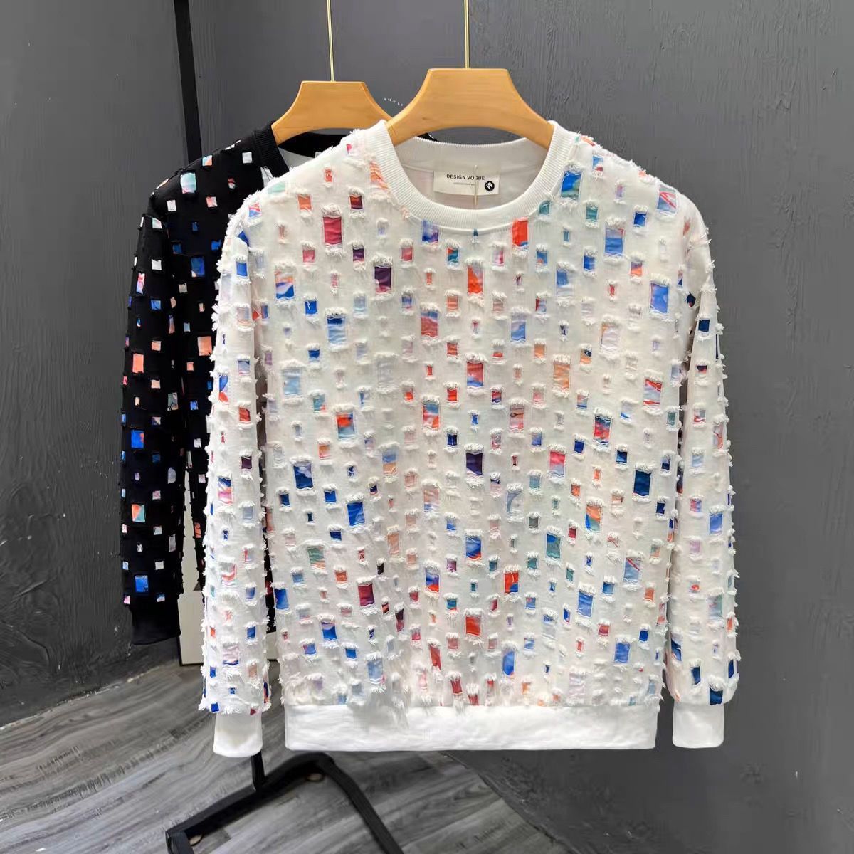 Design Sense Worn Plaid Sweater Men's Spring And Autumn Trendy Brand Ruffian Handsome Round Neck Men's Top 2024 New Bottoming Shirt_viptrois.com