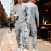 Men's Casual Workwear Set - Loose Fit Long Sleeve T-Shirt & Pants For Commuting, Outdoor & Sports (Black, White, Khaki, Burgundy, Light Gray_viptrois.com
