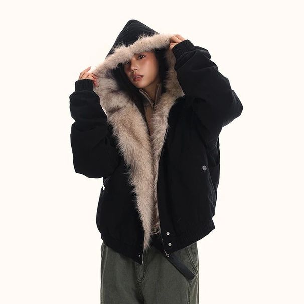 Men's Clothing Zuoshan Diao Genuine Fur Collar Cotton Coat Men's Thick Warm 2024 New Hooded Loose Fur Coat Men_viptrois.com