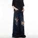 Men's Clothing Retro Distressed Beggar Hole Design Mopping Washed Jeans Niche High Street Loose Versatile Wide Leg Pants_viptrois.com