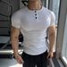 Men's Retro Sports T-Shirt Henley Collar Short Sleeve Coarse Ribbed Casual Style Summer Fit Tapered Cuffs_viptrois.com