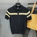 Men's Clothing Simple Striped Contrast Color Knitted T Shirt Ice Silk Polo Shirt Casual Versatile Elastic Breathable Collar T Shirt_viptrois.com