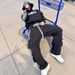 Spring And Autumn New Trendy Brand American Three-bar Sports Style Printing Loose Men's And Women's Casual Double Pants Sweatshirt Sweatpants_viptrois.com