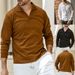 Men’s Classic Long-Sleeve Polo Shirt – Breathable Poly-Cotton Blend, Relaxed Fit For Casual & Smart Wear (S-XXXL, Black/White/Amber)_viptrois.com
