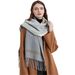 Unisex Scarf Preppy grey check fringe bib shawl_viptrois.com